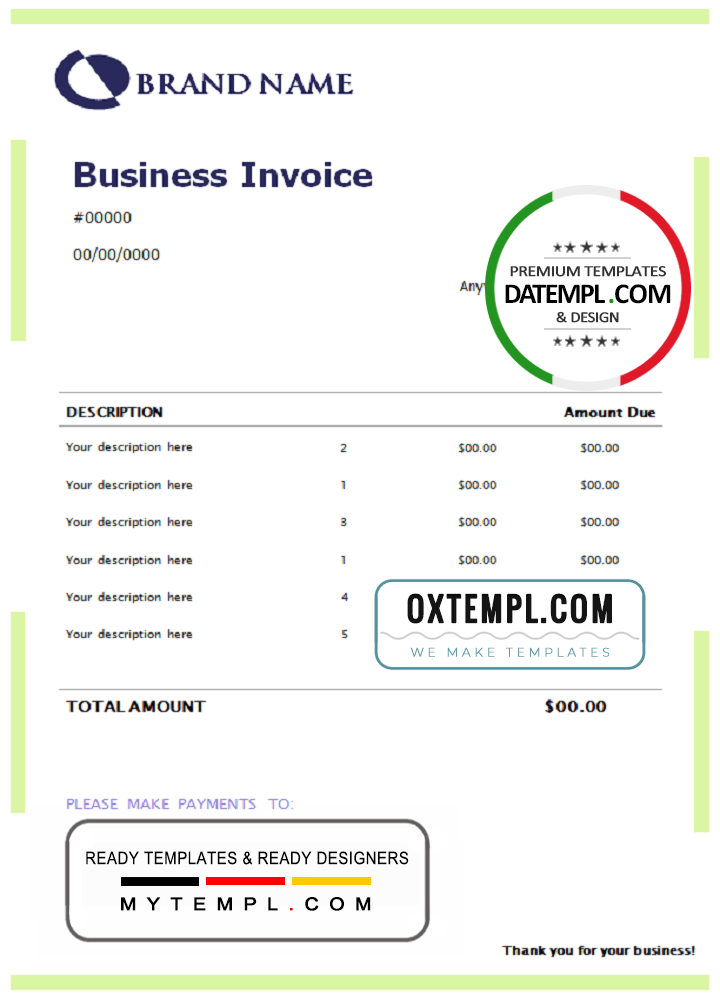 # certified profit universal multipurpose invoice example in Word and PDF format, fully editable