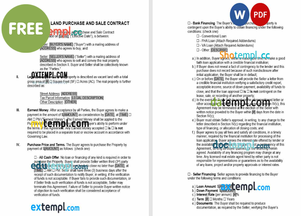 free download pennsylvania land contract example, Word and PDF format