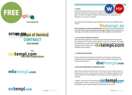free download sample technology contract example, Word and PDF format