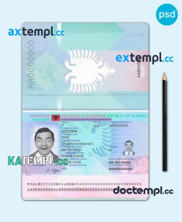 sample Albania passport template in PSD format download
