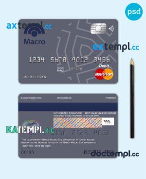 sample Argentina Banco Macro S.A. bank mastercard debit card template in PSD format, fully editable download