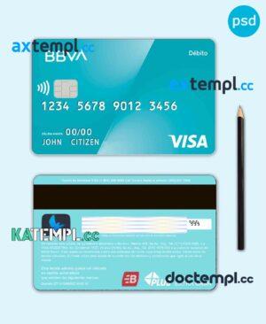 sample Argentinian BBVA bank visa debit card template in PSD format, fully editable, with all fonts download