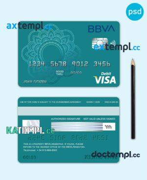 sample Argentina BBVA bank visa debit card template in PSD format, fully editable download