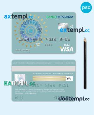 sample Argentina Banco Patagonia bank visa card debit card template in PSD format, fully editable download