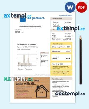 sample Australia AGL gas utility bill Word and PDF template, version 2 download