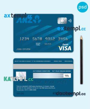 sample Australia ANZ bank visa card debit card template in PSD format, fully editable download