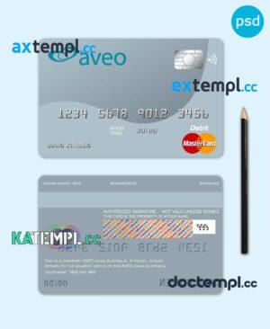 sample Australia Aveo bank mastercard debit card template in PSD format, fully editable download