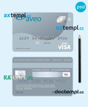 sample Australia Aveo bank visa card debit card template in PSD format, fully editable download