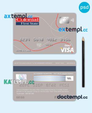 sample Australia Colonial First State Bank visa card debit template in PSD format, fully editable download