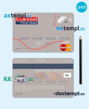 sample Australia Colonial First State Bank mastercard debit card template in PSD format, fully editable download