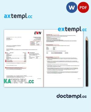 sample Austria EVN electricity utility bill template in Word and PDF format, language German (5 pages) download