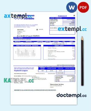 sample Austria Wasserverband Steinberg water utility bill template in Word and PDF format download