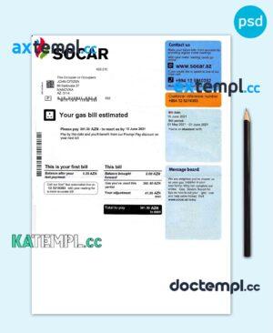 sample Azerbaijan Socar gas utility bill template, fully editable in PSD format download