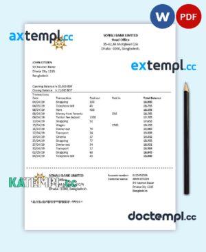 sample Bangladesh Sonali Bank proof of address statement template in Word and PDF format (.doc and .pdf) download