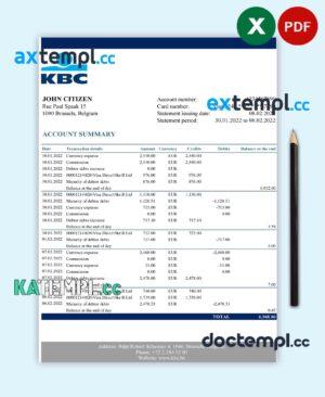 sample Belgium KBC bank statement template in Excel and PDF format download