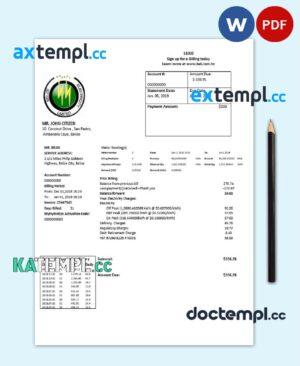 sample Belize Electricity Limited electricity utility bill template in Word and PDF format download
