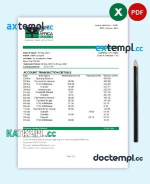 sample Benin Bank of Africa bank statement easy to fill template in Excel and PDF format download