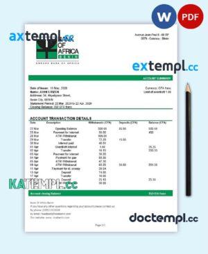 sample Benin Bank of Africa bank statement template in Word and PDF format download