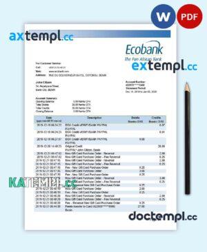 sample Benin Ecobank proof of address bank statement template in Word and PDF format download