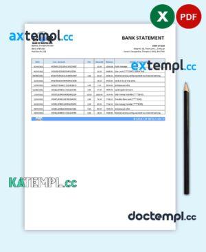 sample Bhutan Bank of Bhutan bank statement easy to fill template in Excel and PDF format download