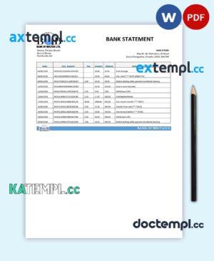 sample Bhutan Bank of Bhutan bank statement easy to fill template in Word and PDF format download