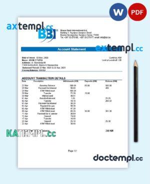 sample Bosnia and Herzegovina Bosna Bank International proof of address bank statement template in Word and PDF format download