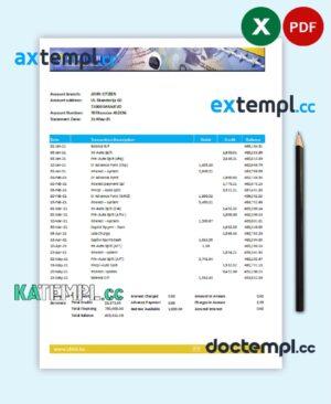 sample Bosnia and Herzegovina Central Bank statement easy to fill template in Excel and PDF format (AutoSum) download