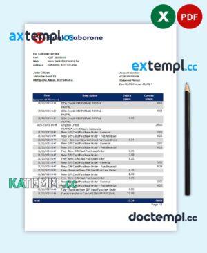 sample Botswana Bank Gaborone bank statement template in Excel and PDF format, fully editable download