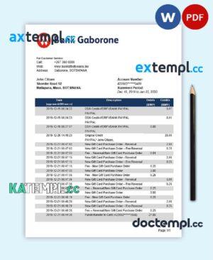sample Botswana Bank Gaborone proof of address bank statement template in Word and PDF format download
