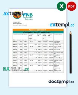 sample Botswana FNB of Botswana bank statement template in .xls and .pdf file format, fully editable download