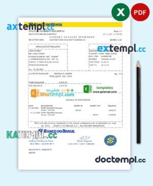 sample Brazil Banco do Brasil bank statement easy to fill template in Excel and PDF format download