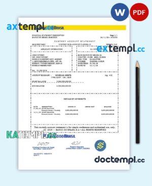 sample Brazil Banco do Brasil bank statement template in Word and PDF format download