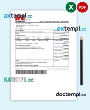 sample Brazil Bradesco bank proof of address statement template in Excel and PDF format download
