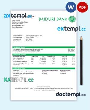 sample Brunei Baiduri Bank proof of addres statement template in Word and PDF format download