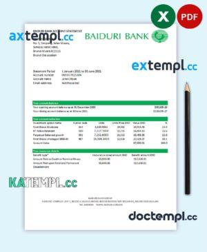 sample Brunei Baiduri bank statement easy to fill template in Excel and PDF format (AutoSum) download