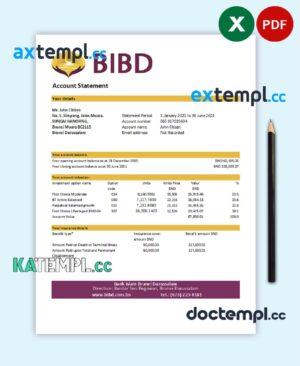 sample Brunei Bank Islam Brunei Darussalam bank statement easy to fill template in Excel and PDF format (AutoSum) download