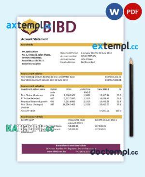 sample Brunei Bank Islam Brunei Darussalam bank statement template in Word and PDF format download