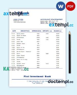 sample Bulgaria Fibank bank statement template in Word and PDF format download