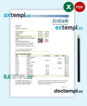 sample Burkina Faso Ecobank bank statement easy to fill template in Excel and PDF format download