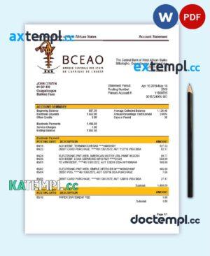sample Burkina Faso The Central Bank of West African States bank statement template, Word and PDF format (.doc and .pdf) download