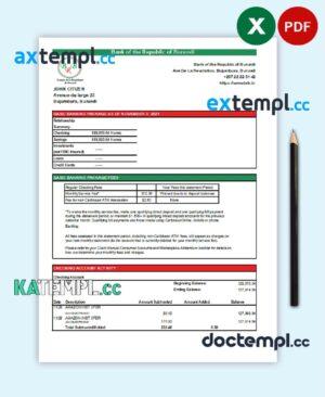 sample Burundi Bank of the Republic of Burundi bank statement template in Excel and PDF format download