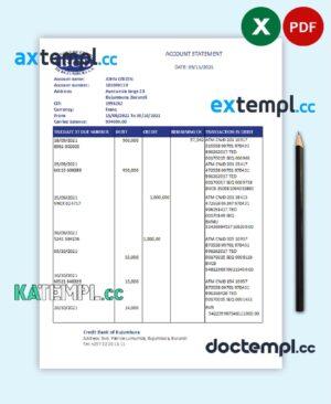 sample Burundi Credit Bank of Bujumbura bank statement template in .xls and .pdf file format download