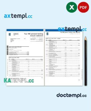 sample Canada Royal Bank of Canada (RBC) bank statement template in .xls and .pdf file format (4 pages) (AutoSum) download