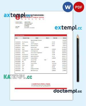 sample Cambodia Cambodian Public Bank statement template in Word and PDF format download