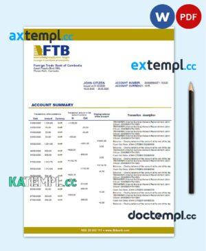 sample Cambodia Foreign Trade Bank of Cambodia bank statement template in Word and PDF format download