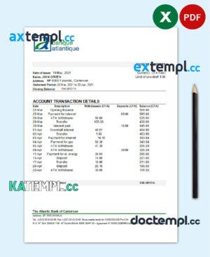 sample Cameroon Atlantic bank statement template in Excel and PDF format download