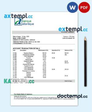sample Cameroon Atlantic bank statement template in Word and PDF format download