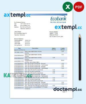 sample Cameroon Ecobank bank statement easy to fill template in .xls and .pdf file format download