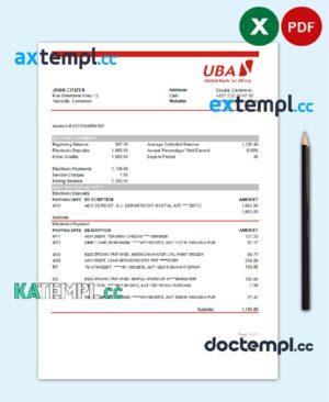 sample Cameroon UBA bank statement easy to fill template in Excel and PDF format download