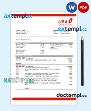 sample Cameroon UBA bank statement template in Word and PDF format download